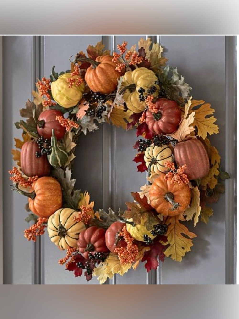 Pottery Barn Faux Harvest Pumpkin Wreath ~24” Fall Autumn Thanksgiving Decor